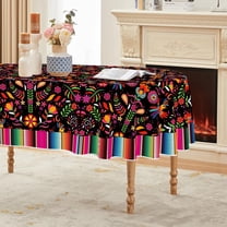 Mexico Tablecloth 60x84 Inch Oval, Halloween Cinco De Mayo Fiesta Design Black Stripes Washable Seasonal Table Cover for Party Picnic Dinner Decor