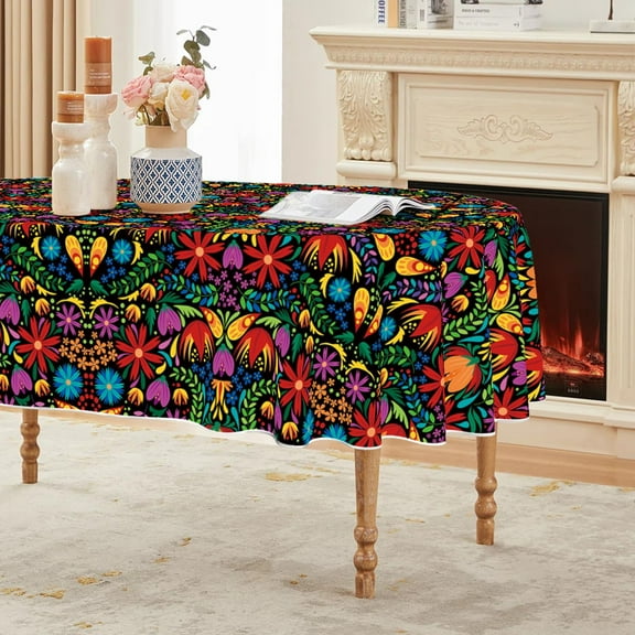 Mexico Tablecloth 60x84 Inch Oval, Halloween Cinco De Mayo Fiesta Design Washable Seasonal Table Cover for Party Picnic Dinner Decor