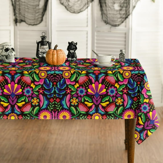 Mexico Tablecloth 60x84 Inch Rectangular, Halloween Cinco De Mayo Fiesta Washable Seasonal Table Cover for Party Picnic Dinner Decor