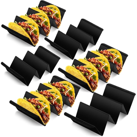 Mexico Taco Holder Stands Set of 6 Black Large Tray Plates Plastics Holder for Taco Night  Party Supplies, Dishwasher Microwave Safe