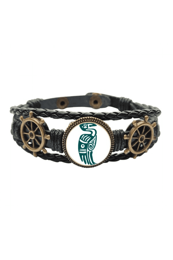 Mexico Totems Eagle Ancient Civilization Bird Leather Braided Ocean Bracelet Wristband
