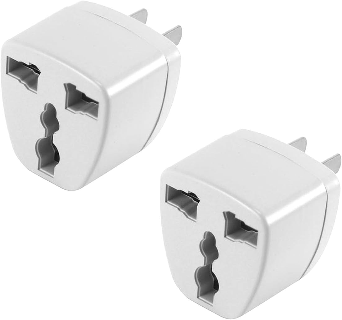 Mexico, Travel Plug Power Adapter Round Pin (//Korea/China/) To Flat (USA) Pin, 2 Pack, White