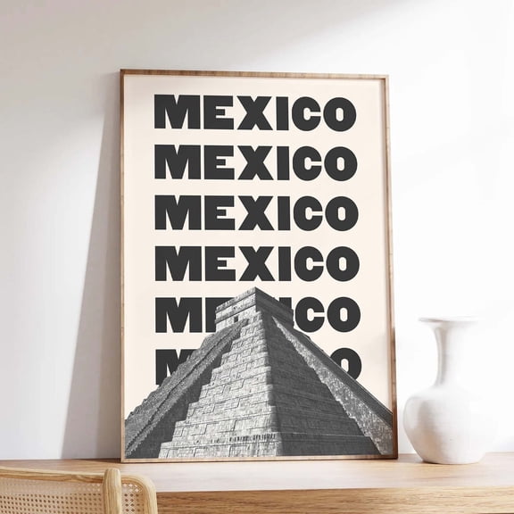 Mexico Travel Poster Black And White Mexican Aztec Exhibition Trendy Neutral Wall Art Poster, Unframed Size 8x12