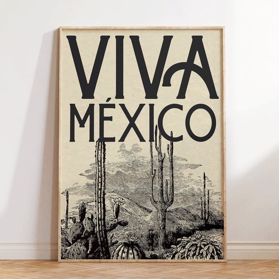 Mexico Travel Poster, Vintage Viva Mexico Art Print, Unframed Canvas 12x16in