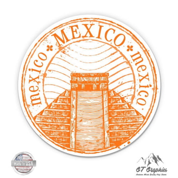 Mexico Travel Stamp Chichen Itza - 3" Vinyl Sticker - For Car Laptop I-Pad Phone Helmet Hard Hat - Waterproof Decal