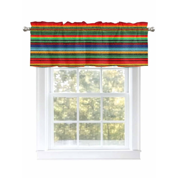 Mexico Vintage Art Valances for Windows, Rod Pocket Kitchen Valance Curtains - Soft & Washable Small Window Treatment for Living Room,&nbsp;Bathroom, Colored Stripes , 42x12 Inch, 1 Panel