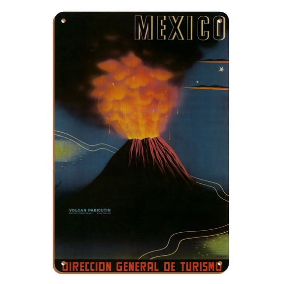 Mexico - Volcano of Parícutin - Mexico’s Most Famous Volcano - Vintage Travel Poster c.1943 - 8 x 12 inch Vintage Wood Art Sign