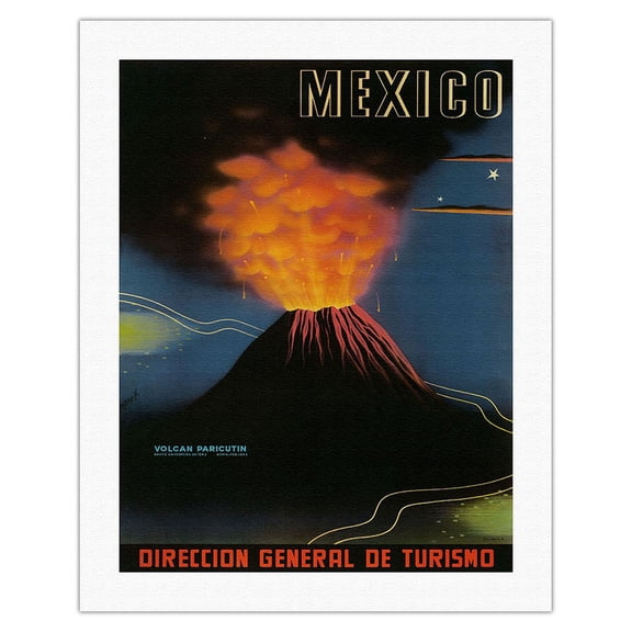 Mexico - Volcano of Parícutin - Mexico’s Most Famous Volcano - Vintage Travel Poster c.1943 - Fine Art Rolled Canvas Print 20in x 26in