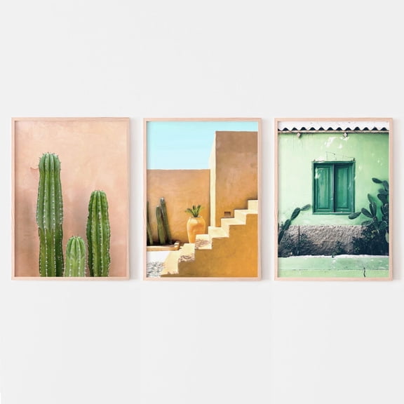 Mexico Wall Art Summer Travel Mexico City Photography Boho Architecture Set 3 Stretched Canvas 16x24
