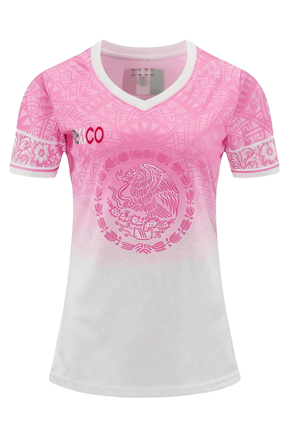 Mexico Women Soccer T-Shirts Mexican Graphic Fan Shirt Outdoor Slim Fit Football V Neck Summer Tops Pink M