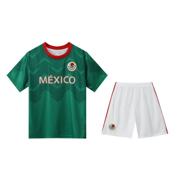Mexico Youth Boys Soccer Jerseys Outdoor Sports Kid Activewear Training Short Sleeve Kit Shirt Shorts Set XS