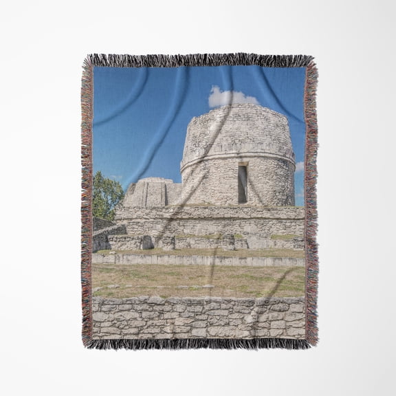 Mexico, Yucatan. Mayapan Ruins, Temple Redondo, Woven Blanket