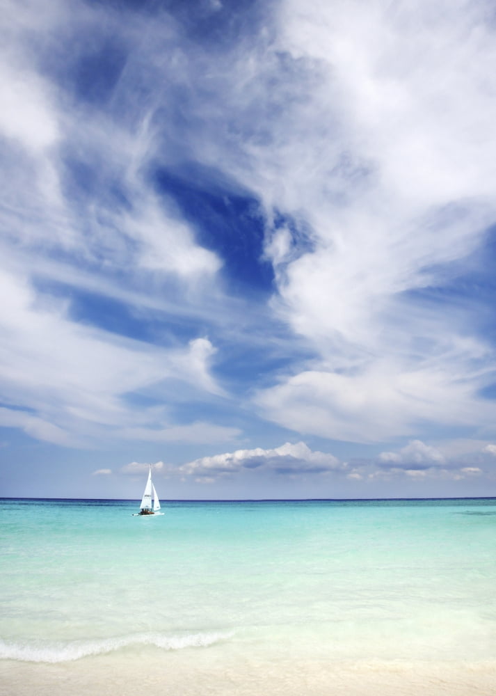 Mexico Yucatan Peninsula Sailboat Sailing On Turquoise Water Canvas Art - M Swiet Productions Design Pics (12 x 17)