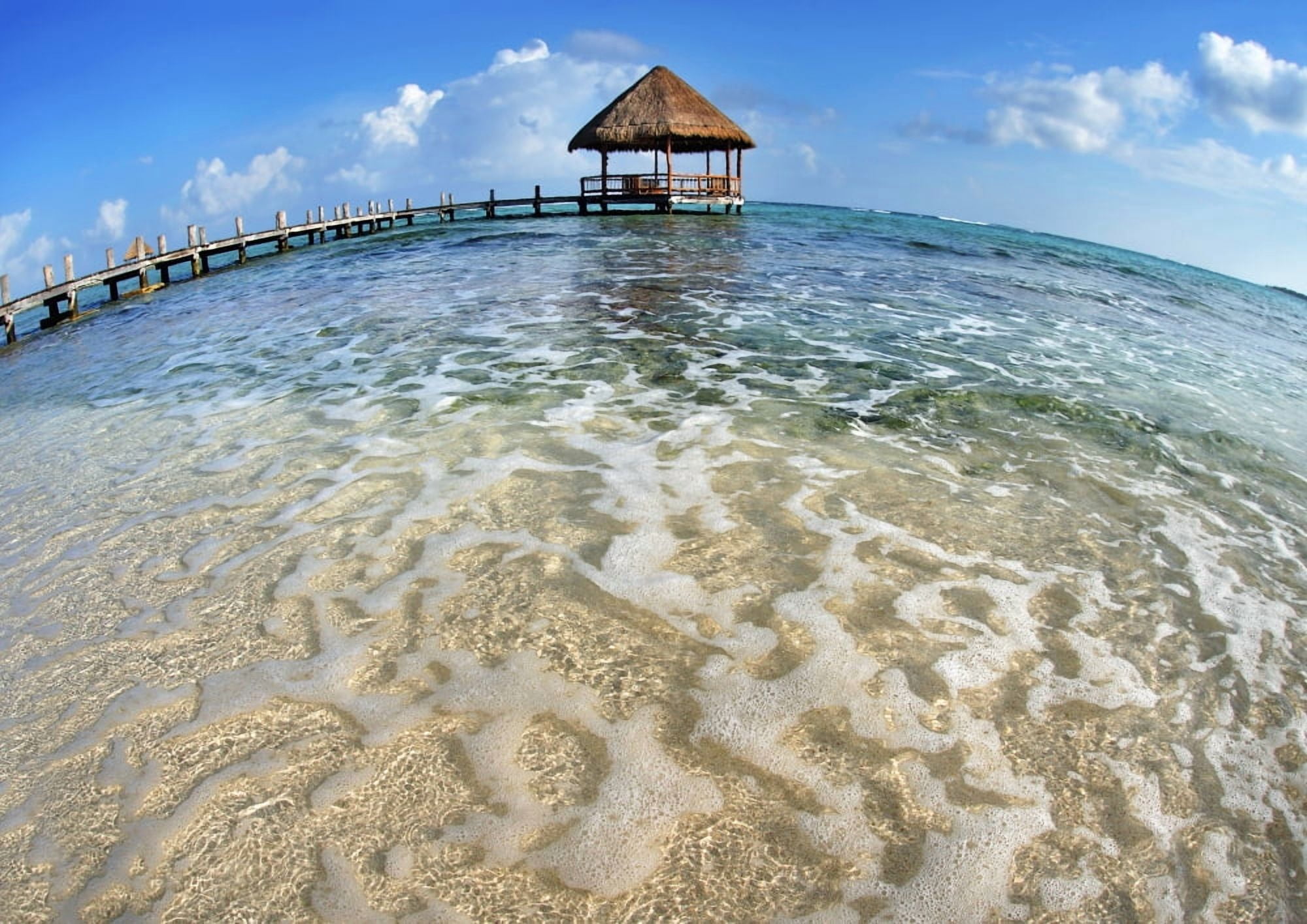 Mexico Yucatan Peninsula Tulum Pier Over Turquoise Ocean Canvas Art - M Swiet Productions Design Pics (18 x 13)