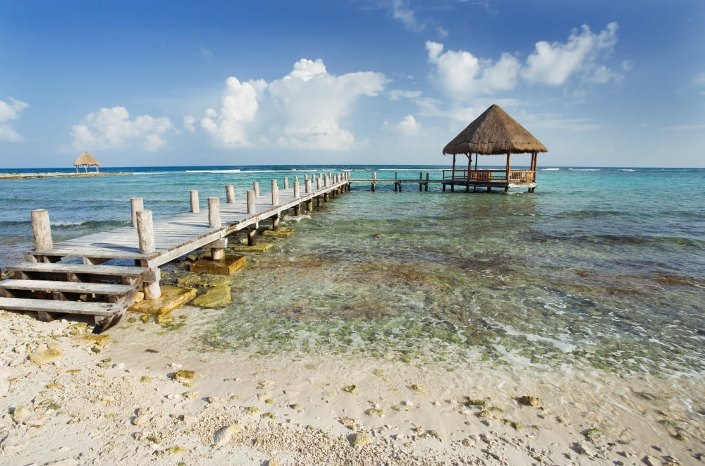 Mexico Yucatan Peninsula Tulum Pier Over Turquoise Ocean Canvas Art - M Swiet Productions Design Pics (19 x 12)