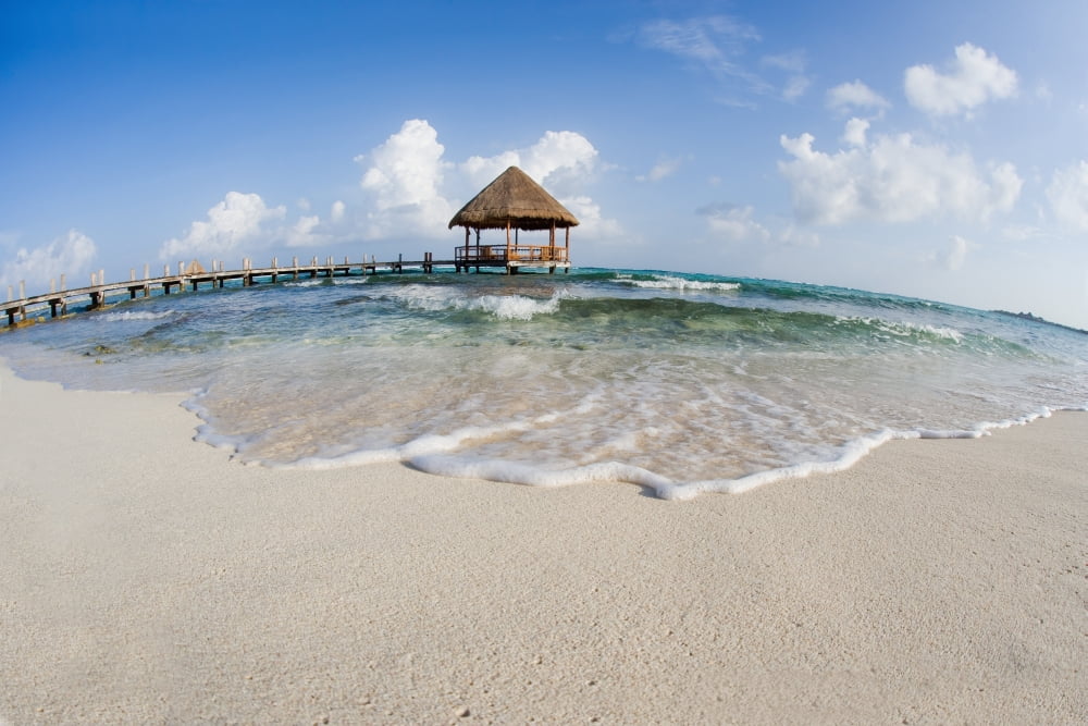 Mexico Yucatan Peninsula Tulum Pier Over Turquoise Ocean Canvas Art - M Swiet Productions Design Pics (19 x 12)