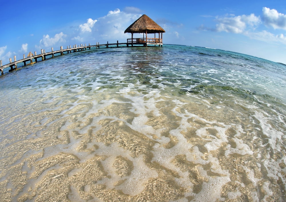 Mexico Yucatan Peninsula Tulum Pier Over Turquoise Ocean Canvas Art - M Swiet Productions Design Pics (36 x 26)