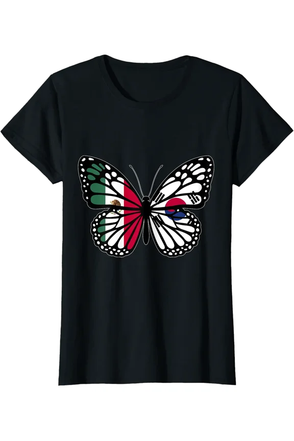 Mexico and South Korea Butterfly Half Mexican Korean Roots T-Shirt, Unisex T-Shirt