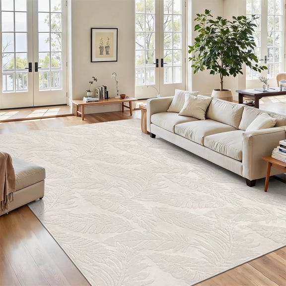 MeyJey 9'x12’ Area Rugs for Living Room, Non Slip Jacquard Textured Modern Rugs Soft Geometric Rug for Bedroom Dining Room Office, Beige