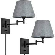 MeyJey 15.9" Swing Arm Wall Sconce Set of 2, Plug-in Wall Light Fixtures 2 Pieces, Gray Shade