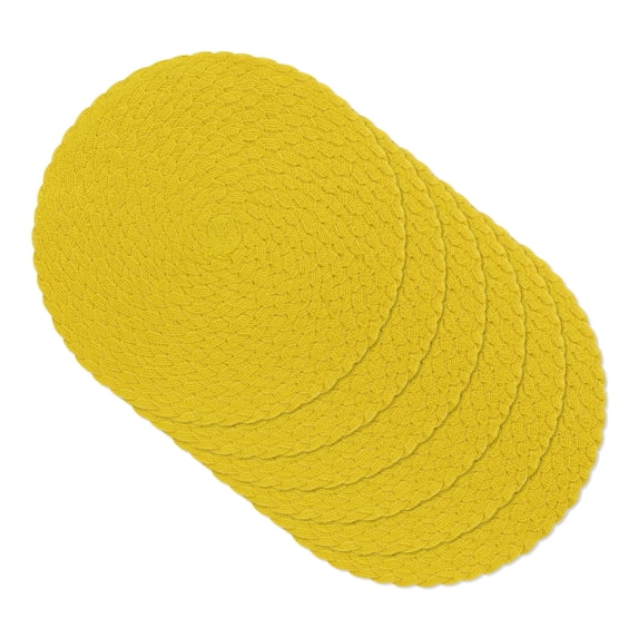 MeyJey 15" Braid Round Placemat Set of 6, Large Cotton Woven Non-Slip Placemat Set of 6 Heat Resistant Placemat 6 Piece, Yellow