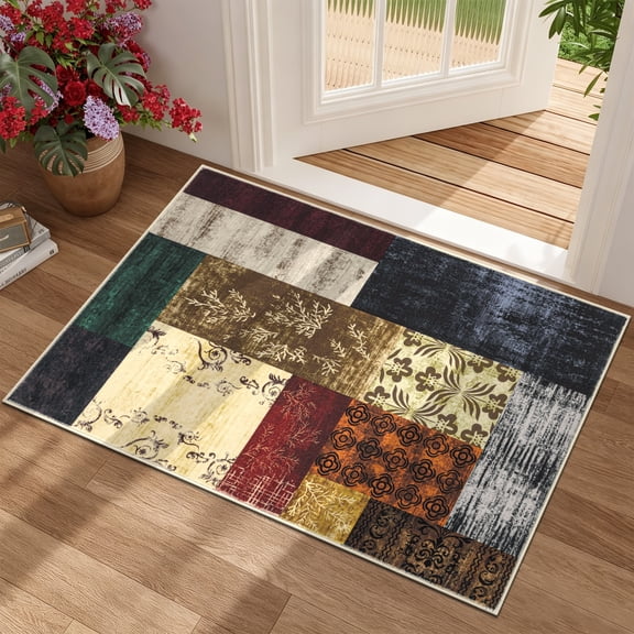MeyJey 2'x3' Small Area Rugs for Indoor Entryway, Non Slip Washable Modern Geometric Patchwork Throw Carpet for Bedroom Kitchen Office, Multicolor