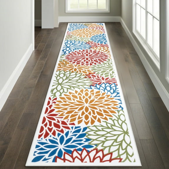 MeyJey 2'x10' Runner Rug for Hallways, Traditional Non Slip Machine Washable Area Rugs Vintage Floor Carpet for Bedroom/Living/Laundry Room, Cream/Tan