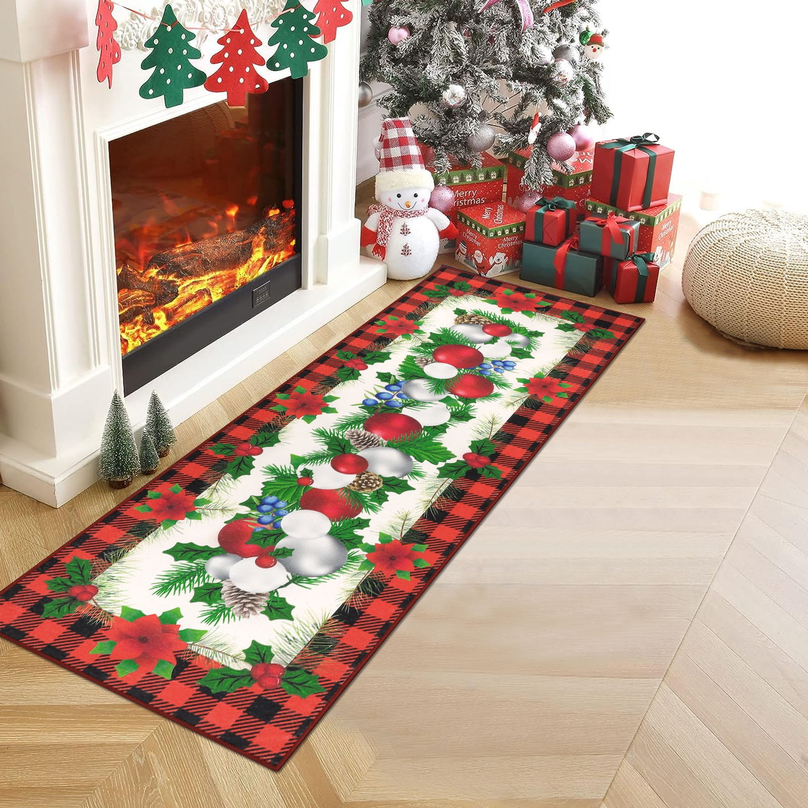 MeyJey 2'x6' Christmas Runner Rug, Non Slip Low Profile Indoor