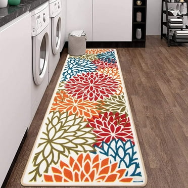 MeyJey 2'x6' Floral Runner Rug for Hallways, Oriental Non Slip Machine Washable Area Rugs Vintage Floor Carpet for Bedroom Kitchen Dinning/Living/Laundry Room, Red/Orange