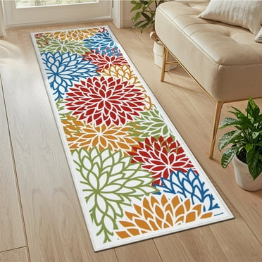 MeyJey 2'x6' Floral Runner Rug for Hallways, Oriental Non Slip Machine Washable Area Rugs Vintage Floor Carpet for Bedroom Kitchen Dinning/Living/Laundry Room, Red/Orange
