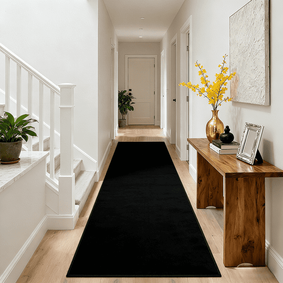 MeyJey 2'x8' Runner Rug Non Slip Washable Hallway Rug for Kitchen/Laundry Room, Black