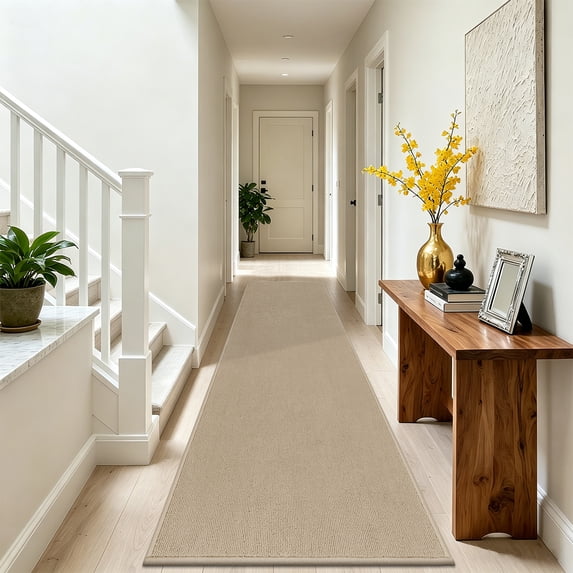 MeyJey 2'x8' Runner Rug, Non Slip Washable Rug, Farmhouse Runner Rug for Hallway, Kitchen, Laundry Room, Beige