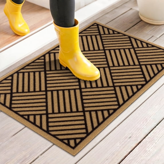 MeyJey Indoor Doormat 24"x36", Non Slip Door Mats for Inside Washable, Front Door Entry Rug for Entryway Indoor, Dirt Trapper Absorbent Welcome Floor Mats for Home Indoor, Black/Brown