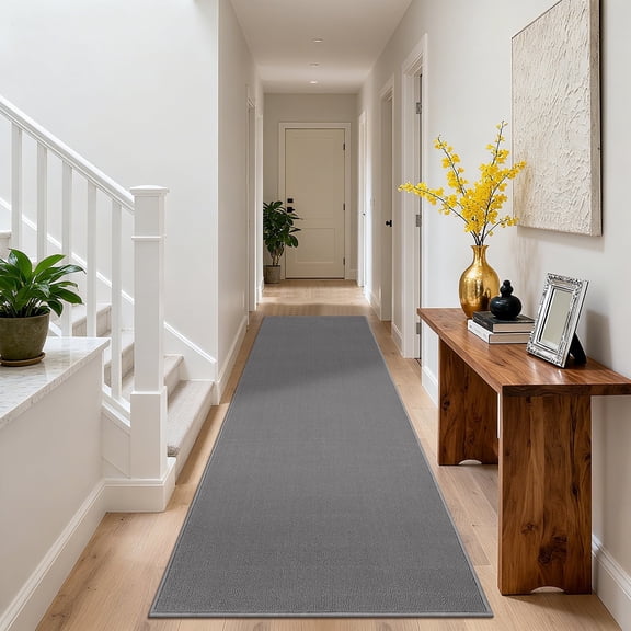 MeyJey 2'x8' Runner Rug Non Slip Washable Hallway Rug for Kitchen/Laundry Room, Gray