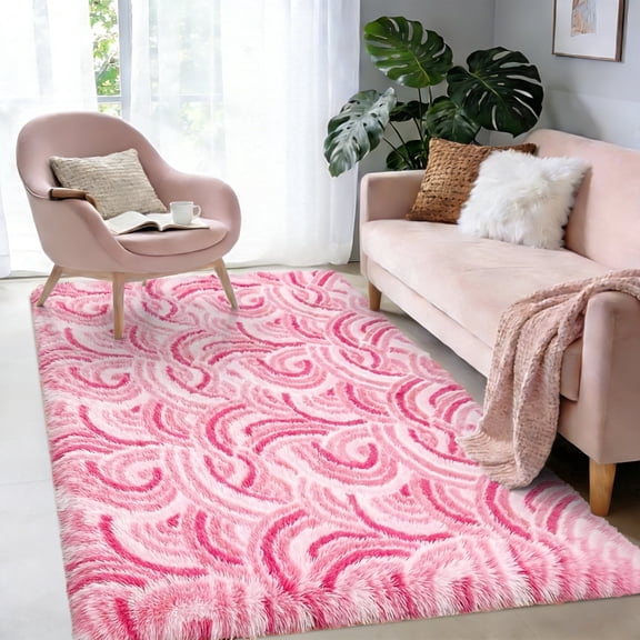 MeyJey 3'x5’ Shag Area Rug for Living Room , Soft Fluffy Area Rugs for Living Room Bedroom Decor Carpet, Pink