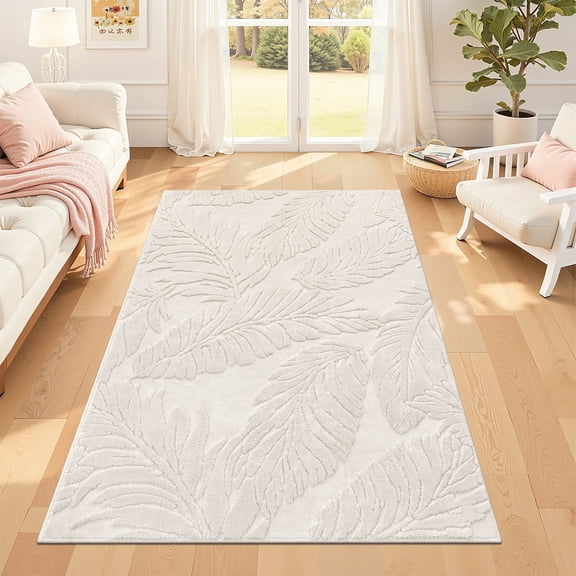 MeyJey 3’x5’ Area Rugs for Living Room, Machine Washable Jacquard Textured Modern Non Slip Rugs, Soft Geometric Rug for Bedroom Dining Room Office, Beige