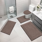 MeyJey Bathroom Rugs Set of 4 Piece, Bath Mats, Microfiber Non Slip Shaggy Ultra Soft Bathroom Runner with U Shaped Contour Toilet Mat for Bathroom, Shower Insi