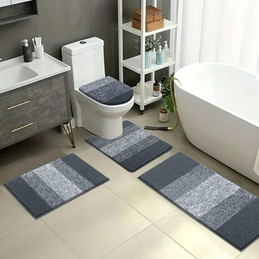 MeyJey 4 Pieces Bathroom Rugs Bath Mat Set, Non-Slip Microfiber Machine Washable Bath Mats for Bathroom with Contour Mat Lid Cover, Gray