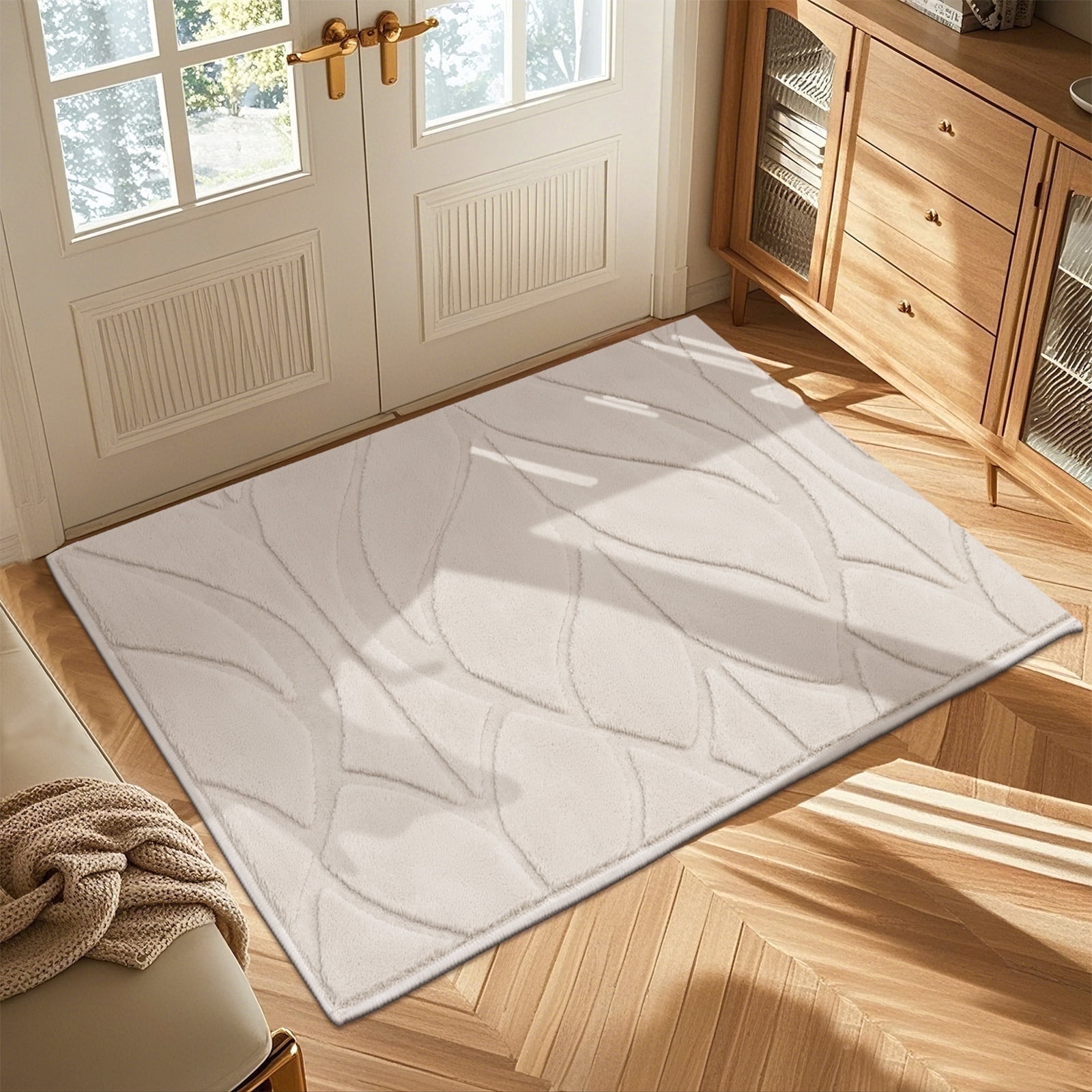 MeyJey 2'x3' Small Shag Area Rug for Living Room Modern High-Low Cut Machine Washable Rugs for Bedroom Dinning Room Office Decor Non-Slip Soft Carpet, Beige