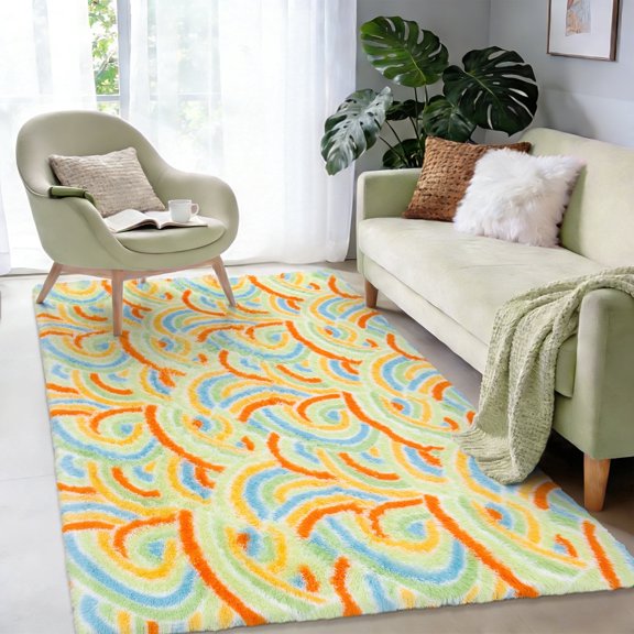 MeyJey Shag Area Rugs 4’x6’, Plush Fuzzy Area Rugs for Living Room, Large Shag Fluffy Bedroom Carpet, Furry Rugs for Kids Room, Fuzzy Rug, Shag Carpet, Green
