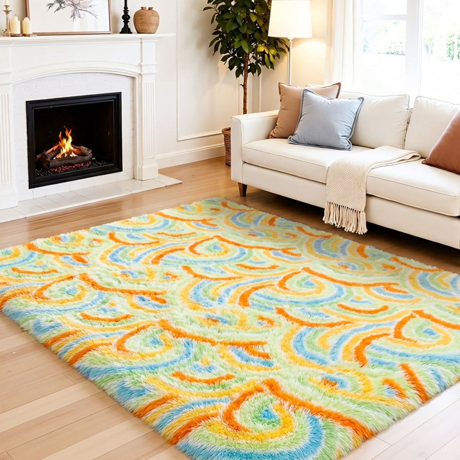 MeyJey 4'x 6' Shag Area Rug, Soft Fluffy Area Rugs for Kids Room Living Room Bedroom Decor Carpet, Green