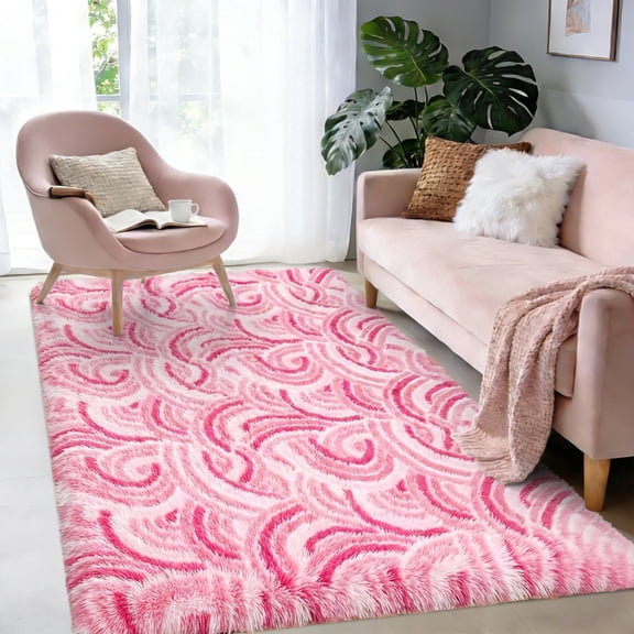 MeyJey 4’ x6’ Shag Area Rug for Living Room , Soft Fluffy Area Rugs for Living Room Bedroom Decor Carpet, Pink