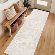 MeyJey 2'x8' Runner Rug for Hallways, Non Slip Modern Jacquard Textured Rugs Soft Geometric Rug for Entryway Bathroom Laundry Dorm, Beige