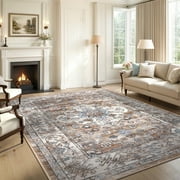 MeyJey 5'x7' Area Rug for Living Room Non-Slip Machine Washable Rugs Vintage Indoor Carpet Distressed Foldable Large Rug for Living Room Bedroom Dining Kitchen Hallway Nursery, Brown