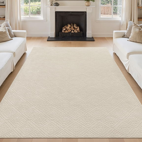 MeyJey 6’x9’ Area Rugs for Living Room, Non Slip Washable Modern Beige Solid Color Rugs for Bedroom, Soft Fluffy Carpet for Dining Room Office, Beige