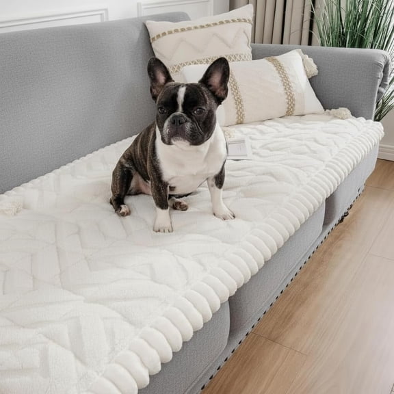MeyJey 61"x29.5" Geometric Jacquard Sofa Cover, Non Slip Washable Pet Friendly Slipcover for Indoor Home Dogs Cats, Beige