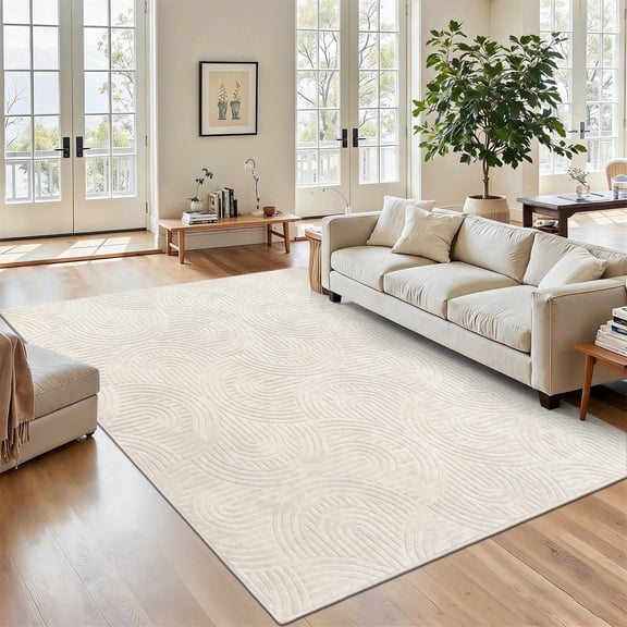 MeyJey 6'x9' Washable Area Rugs for Living Room Modern Beige Solid Color Soft Fluffy Rugs for Bedroom Non Slip Boho Accent Indoor Mat Floor Carpet Cover for Dining Room Kitchen Office