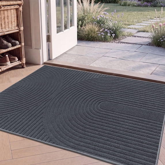 MeyJey Abstract Geometric Pattern Non Slip Doormat, 27.5" x 47" Indoor Outdoor Floor Mat for Home Entryway, Gray