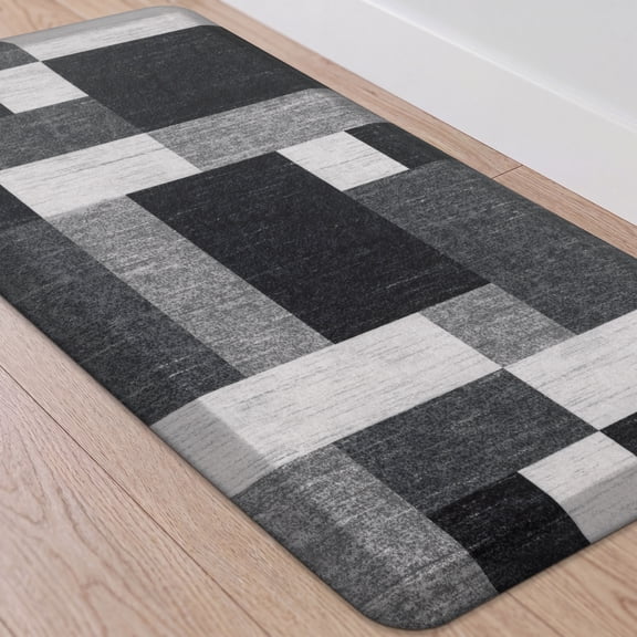 MeyJey 4/5 Inch Thick Anti Fatigue Kitchen Rug 20”x39”, Non Slip Waterproof Floor Mats for Kitchen Sink Laundry Office, Black/Gray
