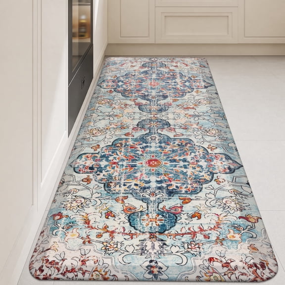 MeyJey 4/5 Inch Thick Anti Fatigue Kitchen Rug 20”x39”, Non Slip Waterproof Floor Mats for Kitchen Sink Laundry Office, Blue